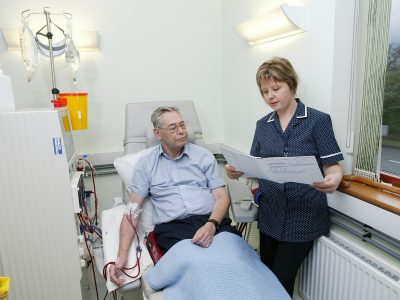 A patient receiving dialysis