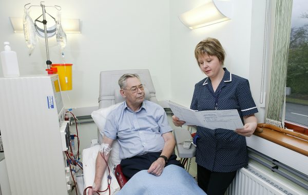 A patient receiving dialysis