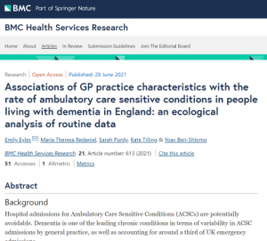 Associations of GP practice characteristics with the rate of ambulatory care sensitive conditions in people living with dementia in England: an ecological analysis of routine data - paper