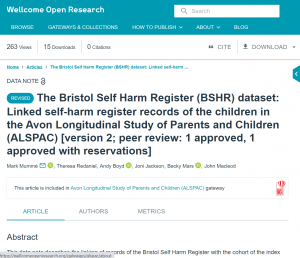 Screenshot of the Bristol Self Harm Register paper