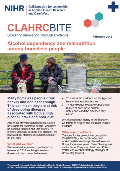Alcohol dependency and malnutrition among homeless people