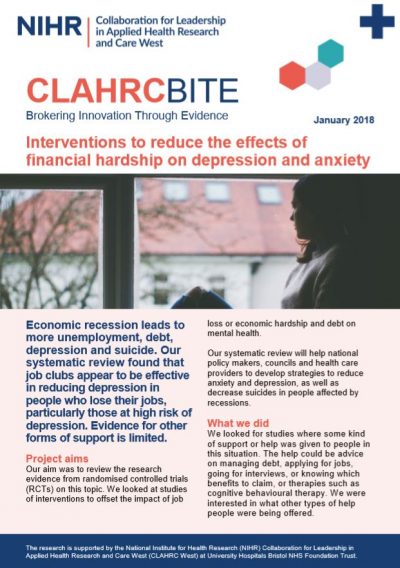 Interventions to reduce the effects of financial hardship on depression and anxiety