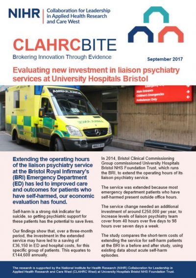 Evaluating new investment in liaison psychiatry services at University Hospitals Bristol