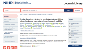 Screenshot of Health Technology Assessment programme report entitled: Defining the optimum strategy for identifying adults and children with coeliac disease: systematic review and economic modelling