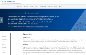 Screenshot of paper entitled: Development and external validation of clinical prediction model to aid coeliac disease diagnosis in primary care: An observational study