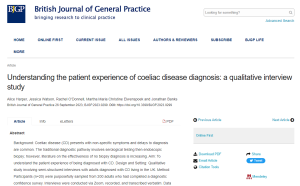 Screenshot of paper entitled Understanding the patient experience of coeliac disease diagnosis: a qualitative interview study