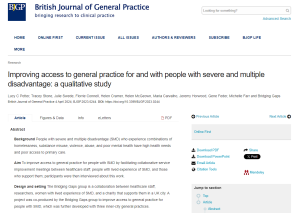 Screenshot of paper titled: Improving access to general practice for and with people with severe and multiple disadvantage: a qualitative study