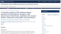 Screen shot of the childhood obesity Cochrane Review secondary analysis paper