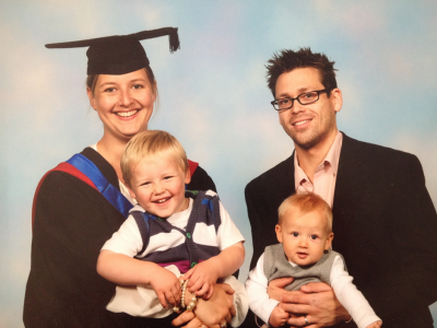 Elaine Willmore and family on MSc graduation day