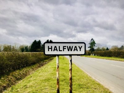 A village sign saying 'Halfway'