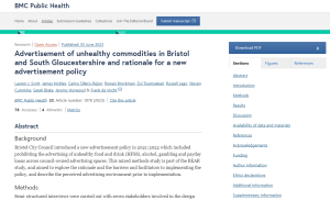 Advertisement of unhealthy commodities in Bristol and South Glos screen shot of Lauren Scott paper
