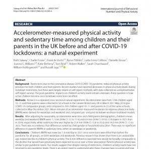 Accelerometer‑measured physical activity and sedentary time among children and their parents in the UK before and after COVID‑19 lockdowns: a natural experiment paper screenshot