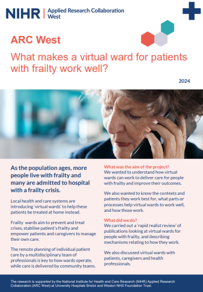Screenshot of BITE titled: What makes a virtual ward for patients with frailty work well?