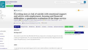 Screen shot of the Hope qualitative paper from the Journal of Mental Health