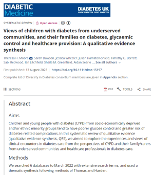 Screenshot of paper about views of children with diabetes from underserved communities