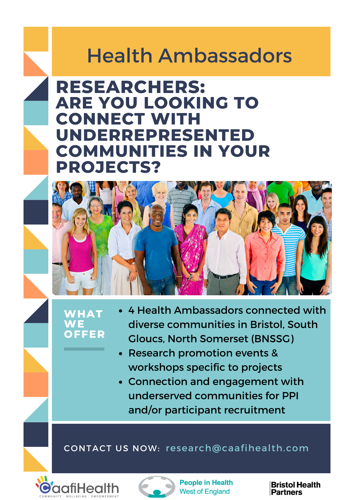 Poster advertising health research ambassadors programme to researchers