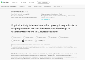 Screenshot of paper titled: Physical activity interventions in European primary schools: a scoping review to create a framework for the design of tailored interventions in European countries