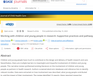 Screen shot of the paper Working with children and young people in research: Supportive practices and pathways to impact