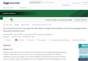Screenshot of the paper The intentional pursuit of everyday life while dying: A longitudinal qualitative study of working-aged adults living with advanced cancer
