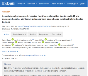 BMJ paper about avoidable hospital admissions as a result of the pandemic
