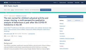 Screenshot of paper about children's physical activity in the wake of the pandemic