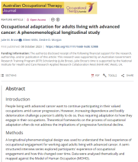 Screenshot of paper about occupational adaptation in adults living with advanced cancer