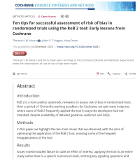 Screenshot of paper titled: Ten tips for successful assessment of risk of bias in randomized trials using the RoB 2 tool: Early lessons from Cochrane