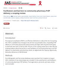 Screenshot of paper titled: Facilitators and barriers to community pharmacy PrEP delivery - scoping review