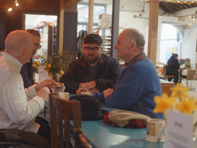 A group of men from the Men's Table in Stroud having a chat