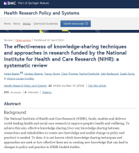 Screenshot of paper titled: The effectiveness of knowledge-sharing techniques and approaches in research funded by the National Institute for Health and Care Research (NIHR): a systematic review