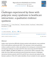 Screenshot of paper titled: Challenges experienced by those with polycystic ovary syndrome in healthcare interactions: a qualitative evidence synthesis