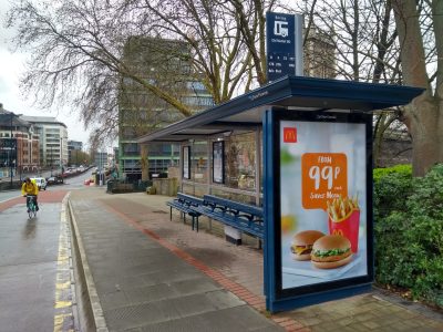 An advert for high fat, salt and sugar foods and drinks in Bristol