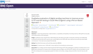 Screenshot of paper titled: Qualitative evaluation of digital vending machines to improve access to STI and HIV testing in South West England: using a Person-Based Approach