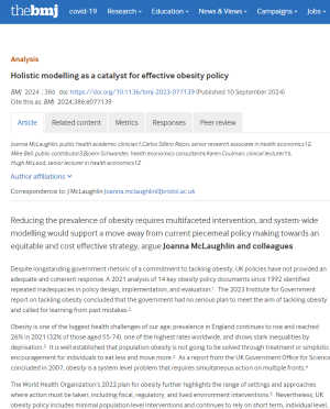 Holistic modelling as a catalyst for effective obesity policy paper screenshot