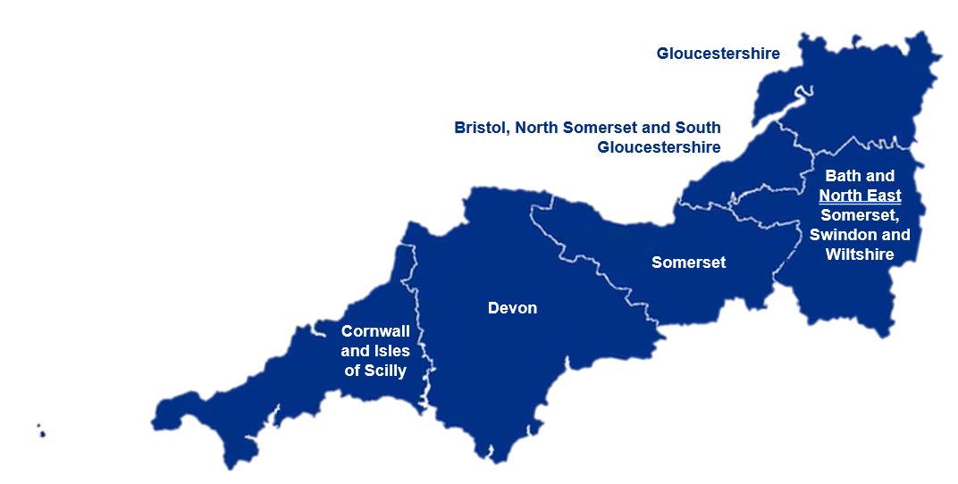 Map showing the area covered by the South West Secure Data Environment