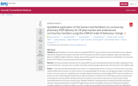 Screenshot of paper titled: Qualitative exploration of the barriers and facilitators to community pharmacy PrEP delivery for UK pharmacists and underserved community members using the COM-B model of behaviour change