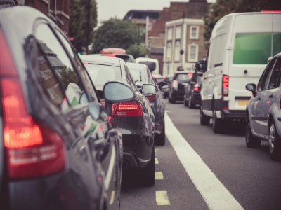 Cars queueing in traffic in London