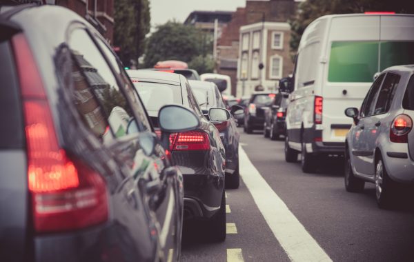 Cars queueing in traffic in London