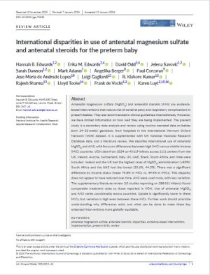 Screenshot of the research paper on disparities in use of antenatal magnesium sulfate and steroids for the preterm baby